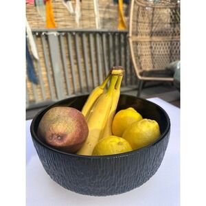 Indiana Glass Vintage Black Textured Whimsigoth Mid-Century Serving‎ Salad Bowl